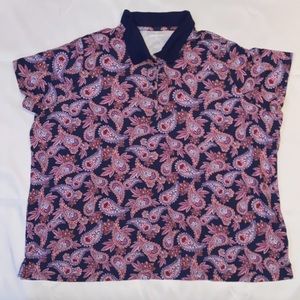 Lands’ End Paisley Print Short Sleeve Polo Shirt - Purple, Pink & Blue